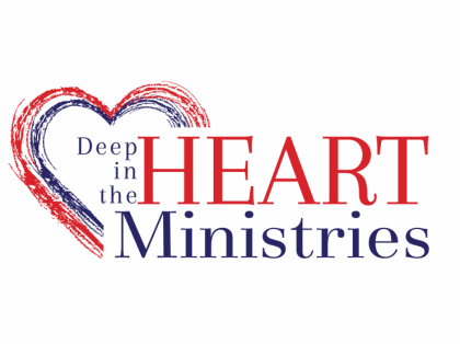 Deep in the Heart Ministries logo. Red and blue lettering with a heart. 