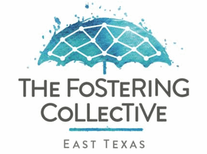 Fostering Collective logo with grey lettering and a blue umbrella.