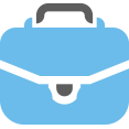 a blue and black icon of a briefcase